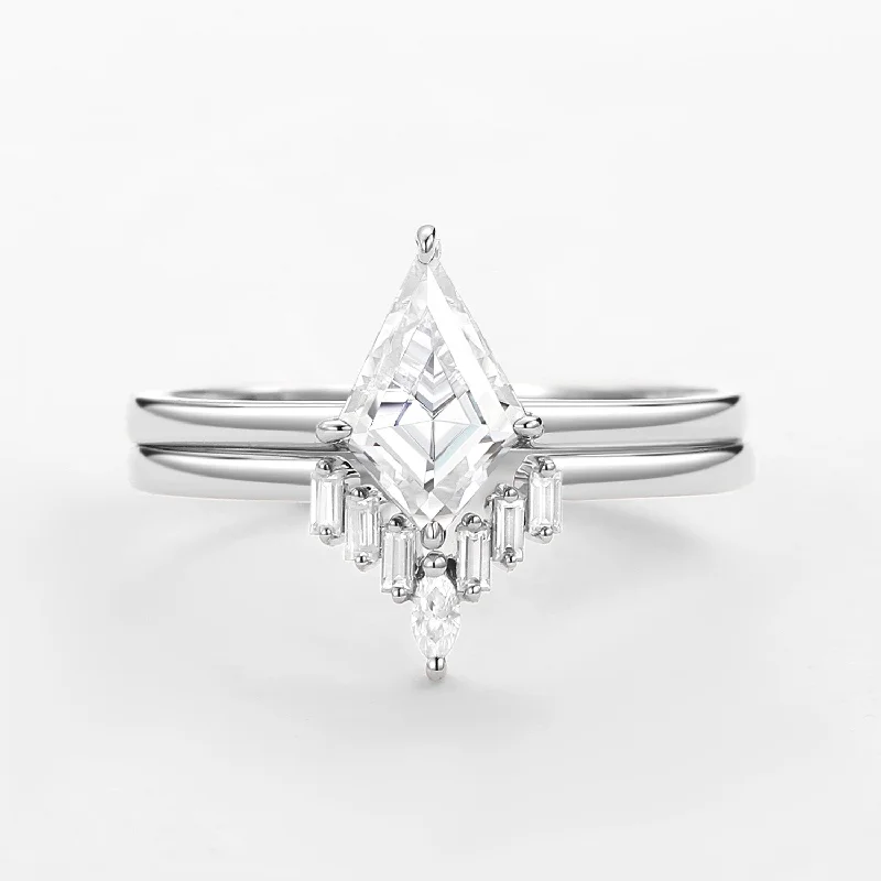 Unique Kite Cut Moissanite Baguette Engagement Ring Sets 2pcs - Cielo