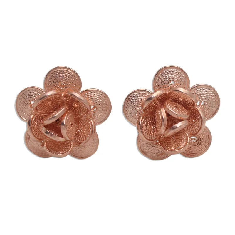 NOVICA Tiny Blossoms, Rose gold plated filigree button earrings - 0.4*0.4