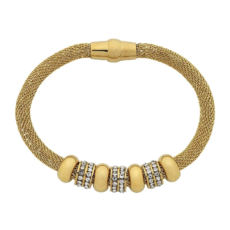 Stainless Steel Yellow Gold Crystal Mesh Bracelet