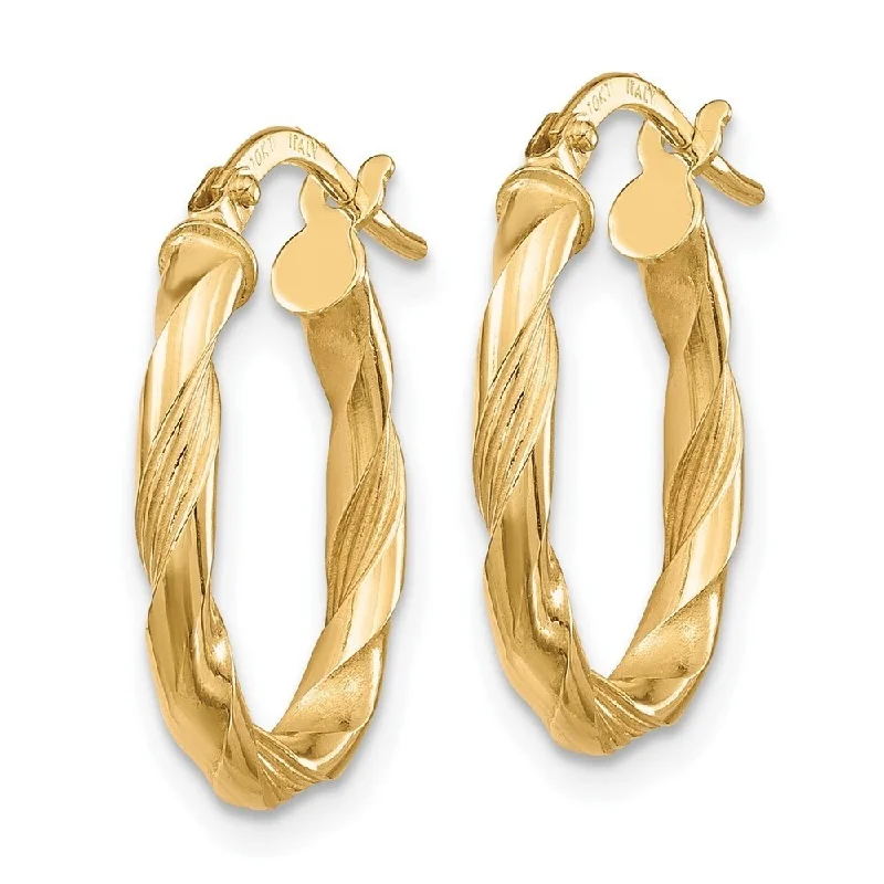 Diamond2Deal 10k Yellow Gold Polished and Textured Hoop Earrings (L-20.6mm, W-15.5mm)