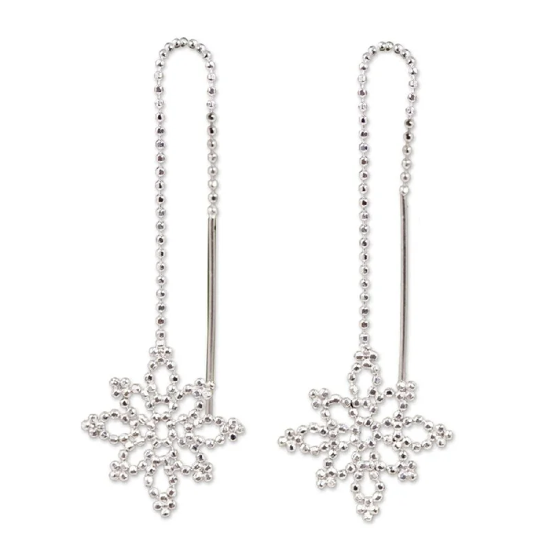 NOVICA Handmade Sterling Silver Silver Snowflakes Earrings (Thailand) - 1.7L*0.6W