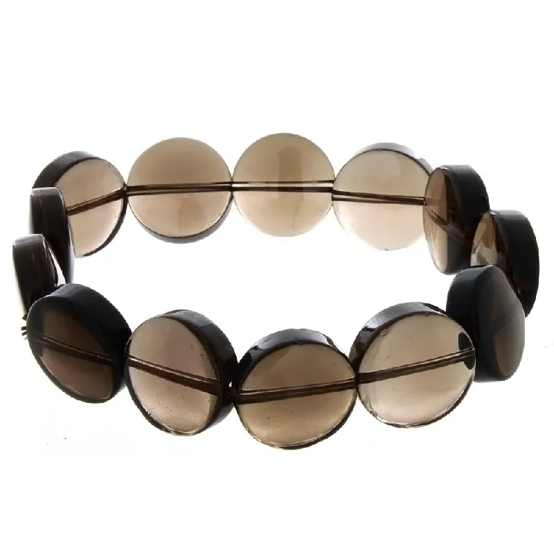 STRETCH GEMSTONE SMOKY QUARTZ COIN BRACELET