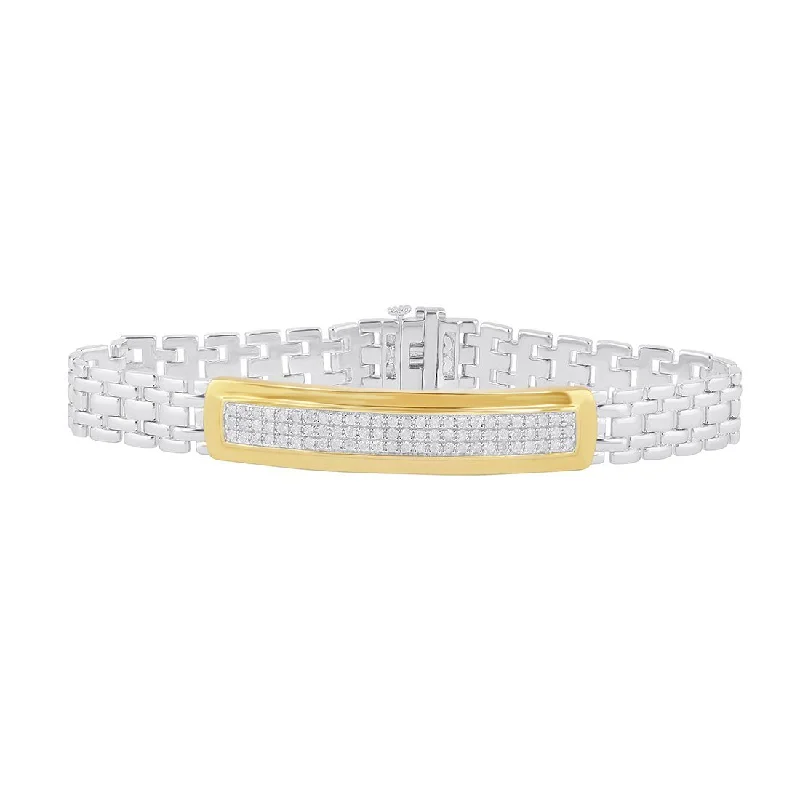 Mirage 3 Row ID Look Men's Bracelet with 1.00ct of Diamonds in Sterling Silver and 9ct Yellow Gold