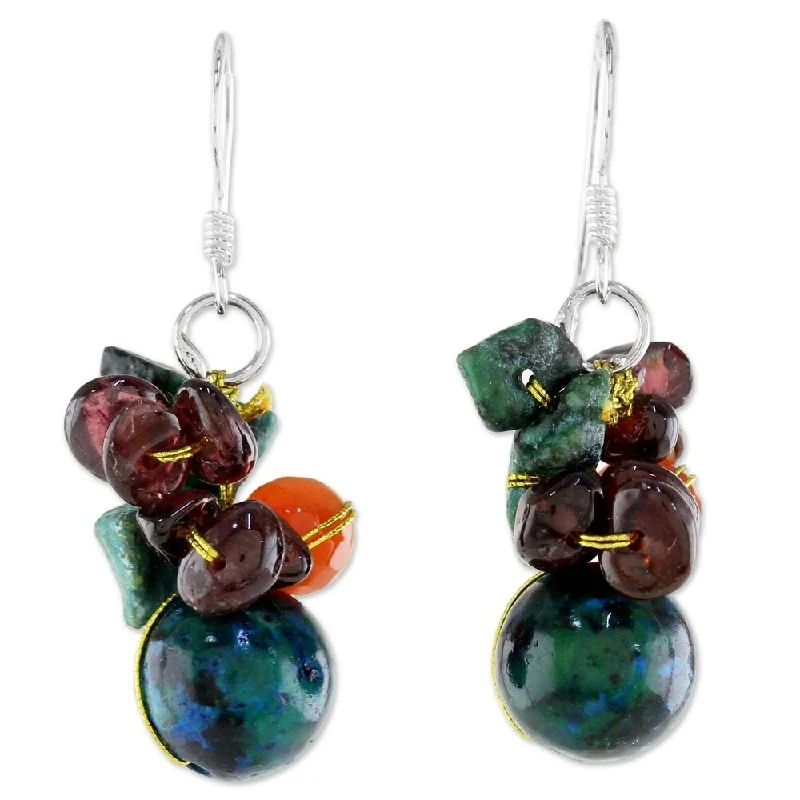 NOVICA Handmade Sterling Silver Tropical Oasis Garnet Dangle Earrings (Thailand) - 1.6*0.6