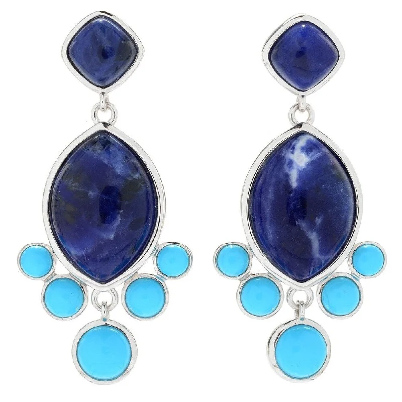 Sterling Silver 1.75" Sodalite & Sonora Beauty Turquoise Earrings