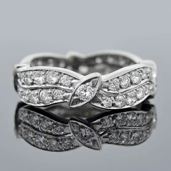 Retro Platinum Diamond Wavy Double Band 1.30ctw