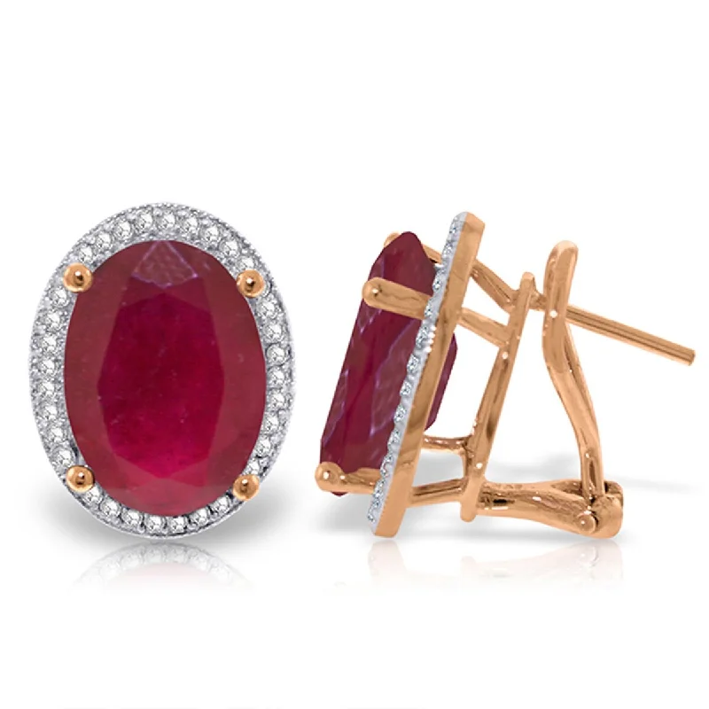 15.86 Carat 14K Solid Gold French Clips Earrings Diamond Ruby