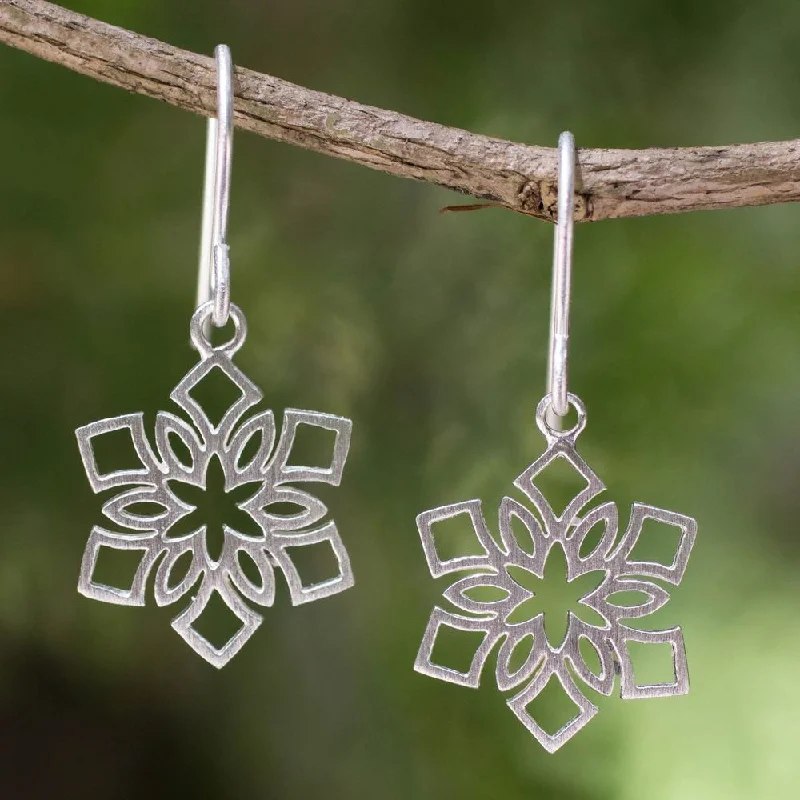 Handmade Sterling Silver 'Blossoming Snowflakes' Earrings (Thailand) - 1.2L*0.6W