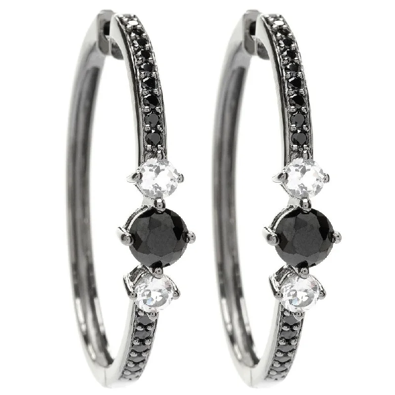 Sterling Silver 4.3ctw Black Spinel Hoops Earrings