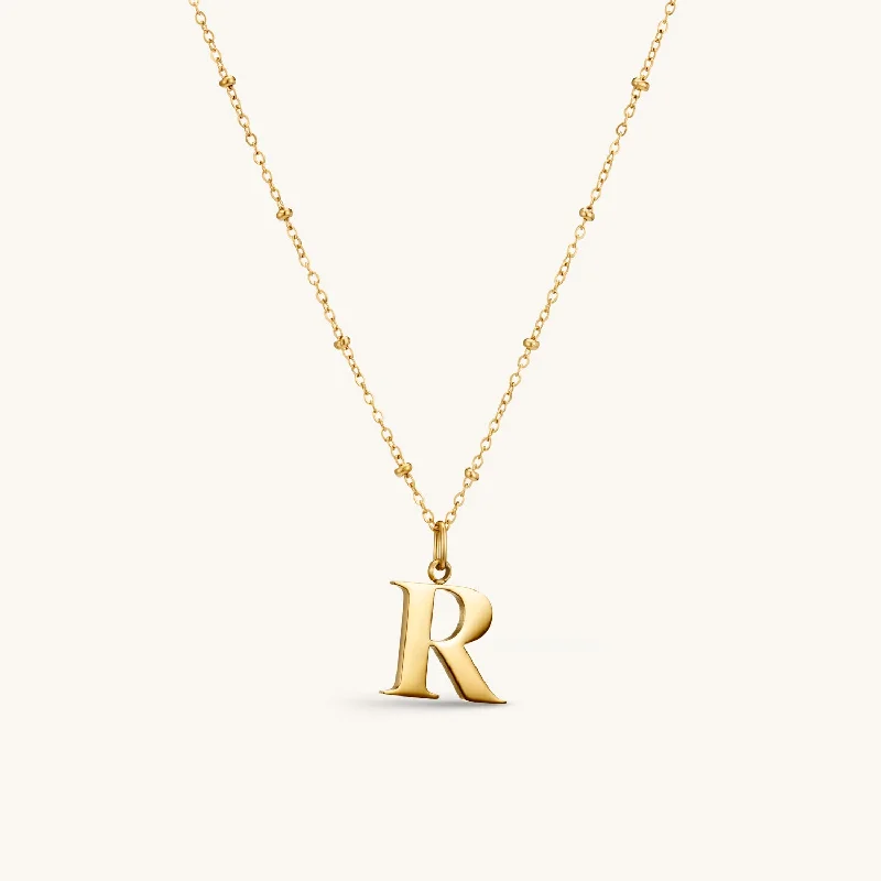 R Initial Pendant Necklace In Gold