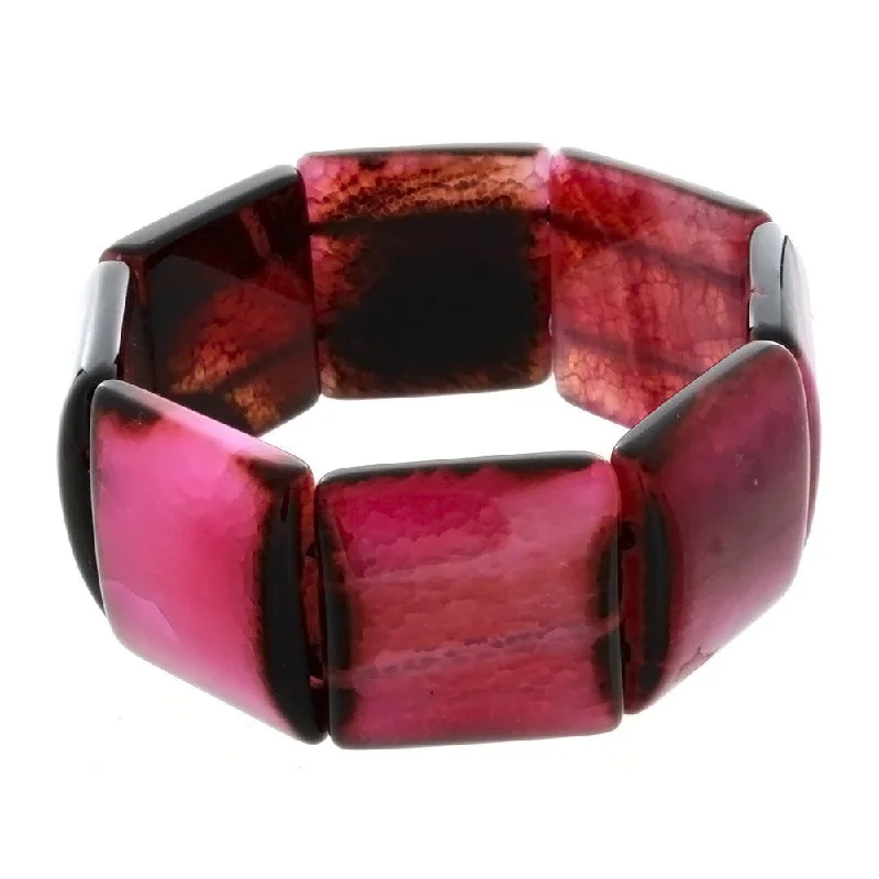 STRETCH GEMSTONE FIRE AGATE PINK SQUARE BRACELET