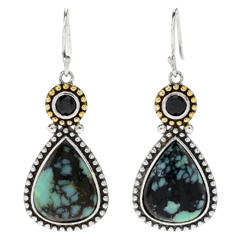 Sterling Silver 1.5" New Lander & Black Spinel Drop Earrings