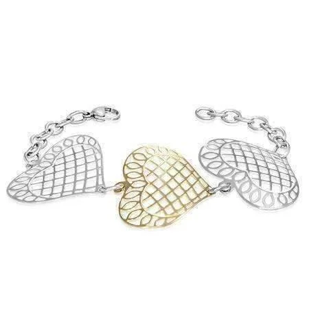 Waffle-Weave Hearts Two-Tone Stainless Steel Bracelet