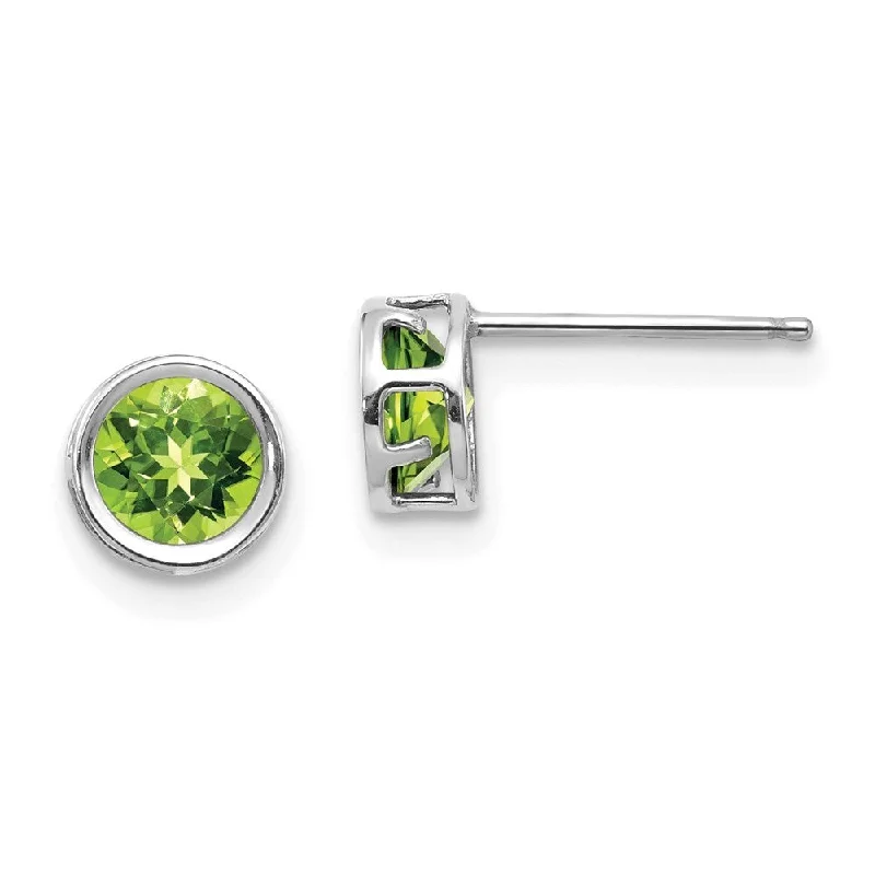 14k White Gold Bezel Peridot Stud Earrings (L-5 mm, W-5 mm)