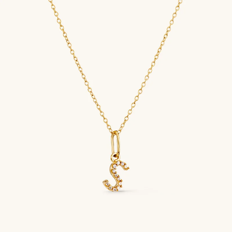 S Crystal Initial Necklace in Gold