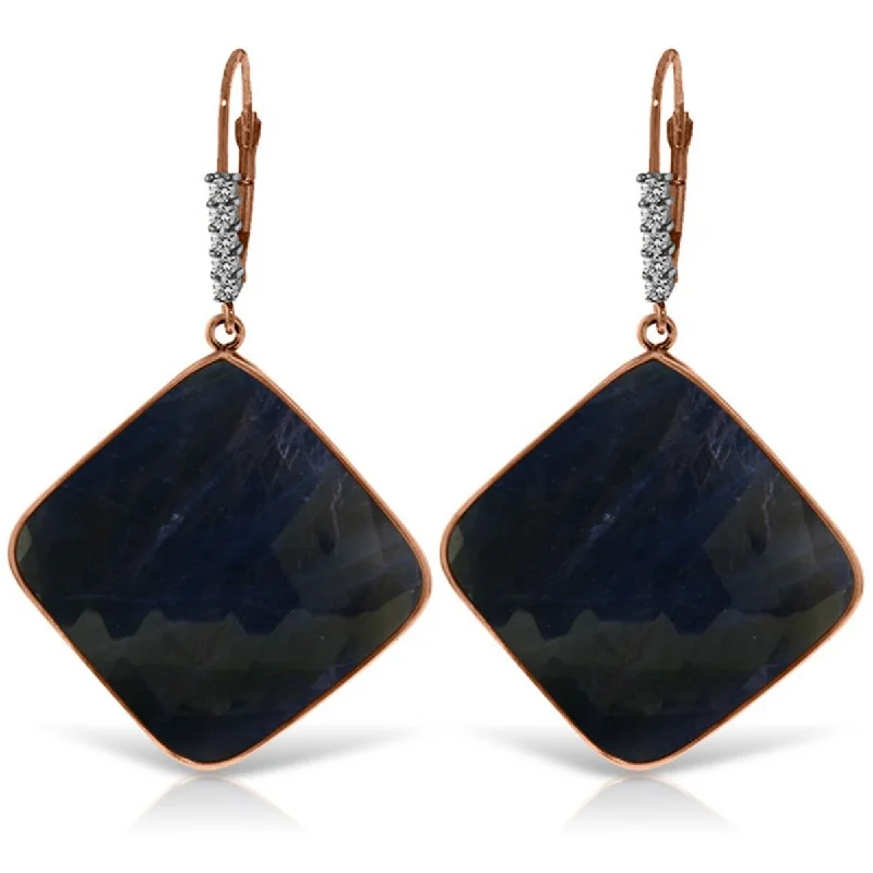 14K Solid Gold Diamonds Leverback Natural Sapphire Gemstone Earrings