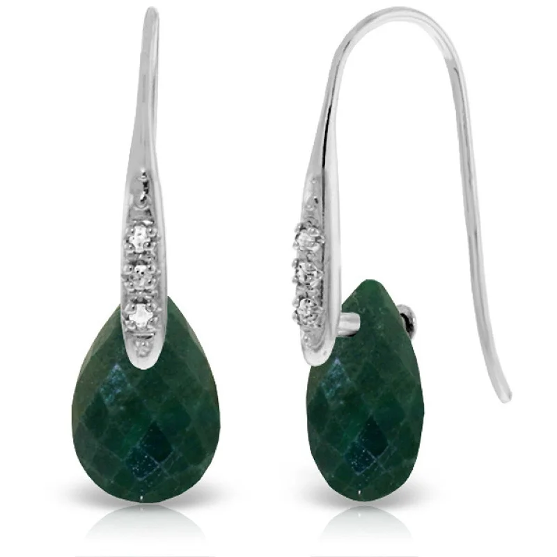 14K Solid Gold Earrings w/ Diamonds & Dangling Dyed Green Sapphires