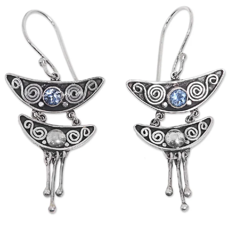 Handmade Blue Topaz Dangle Earrings, 'Balinese Pagoda' (Indonesia) - 1.8*0.9