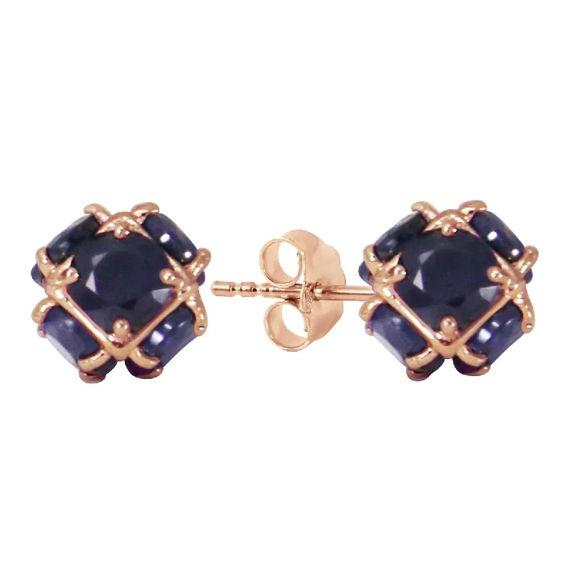 14K Solid Gold Stud Gemstone Earrings Natural Sapphire Certified