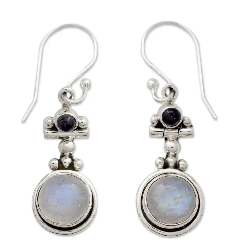 NOVICA Handmade Sterling Silver Misty Moon Moonstone Lolite Earrings (India)