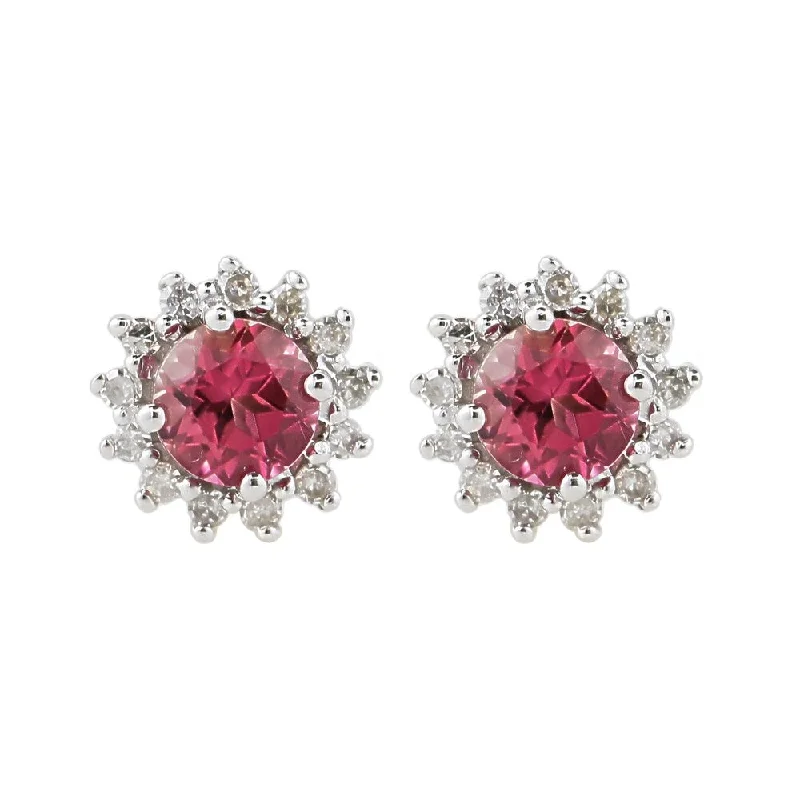 10KT White Gold 0.90ctw Pink Tourmaline & 0.23ct Diamond Stud Earrings