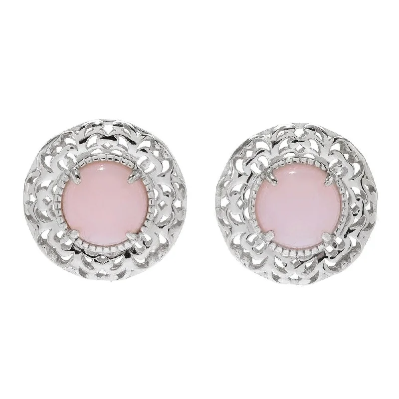 Sterling Silver 10mm Pink Opal Openwork Stud Earrings