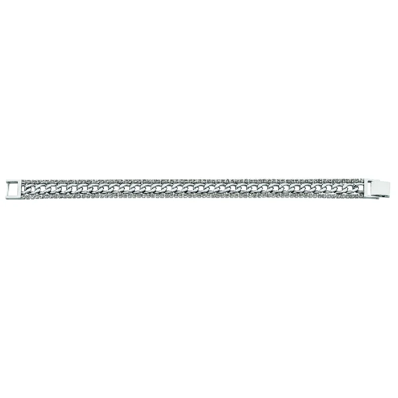 Stainless Steel Curb & Crystal Tennis Bracelet