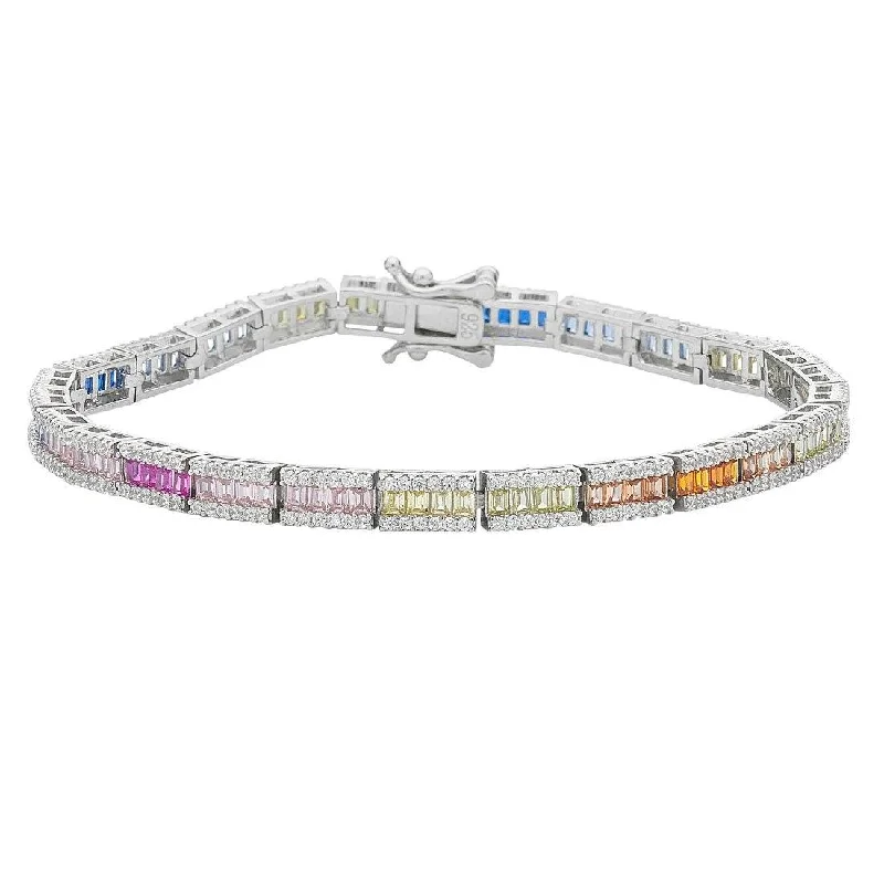 Sterling Silver Multi Coloured Cubic Zirconia Tennis Bracelet