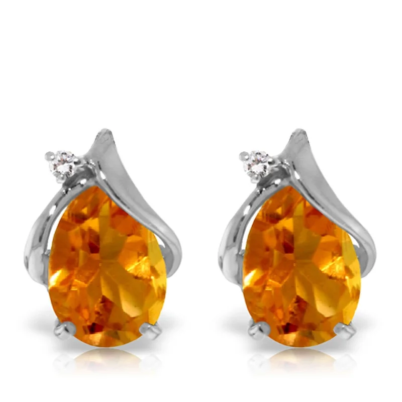 3.26 Carat 14K Solid Gold Stud Earrings Diamond Citrine Jewelry