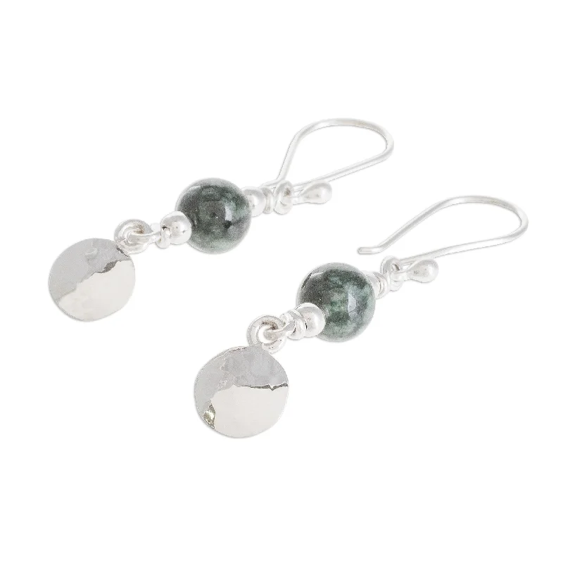 Sterling Silver Maya Aesthetic Jade Dangle Earrings(Guatemala)