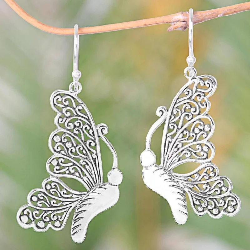 Handmade Sterling Silver 'Bright Bali Butterfly' Earrings (Indonesia) - 2L*0.7W