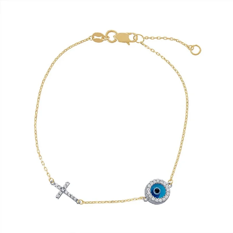 9ct Yellow Gold Evil Eye and Cross Bracelet