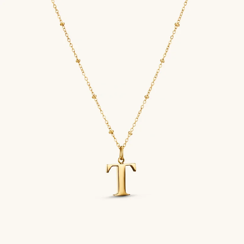 T Initial Pendant Necklace In Gold