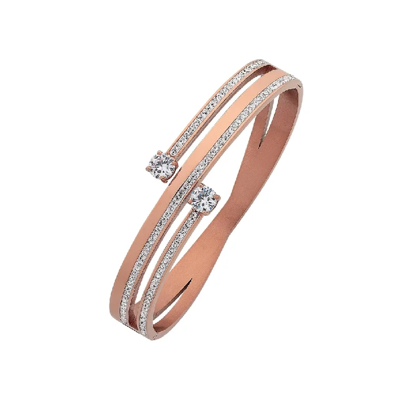 Rose Stainless Steel Crystal Bypass Bangle