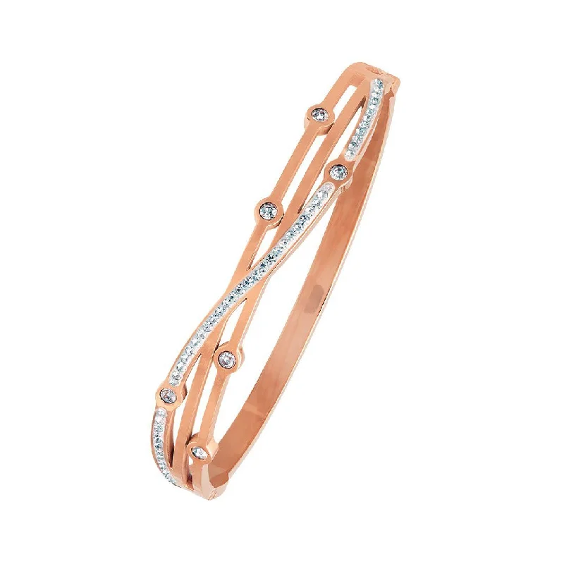 Crystal Station Crossover Bangle in Rose Stainless Steel