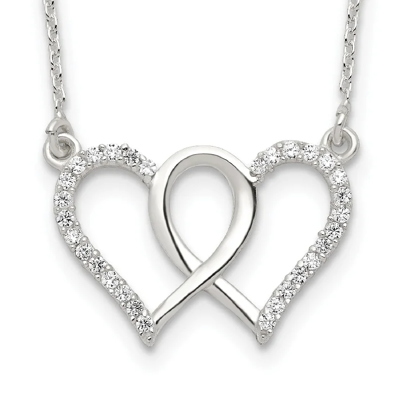 Sterling Silver Cubic Zirconia 18-inch Heart Necklace