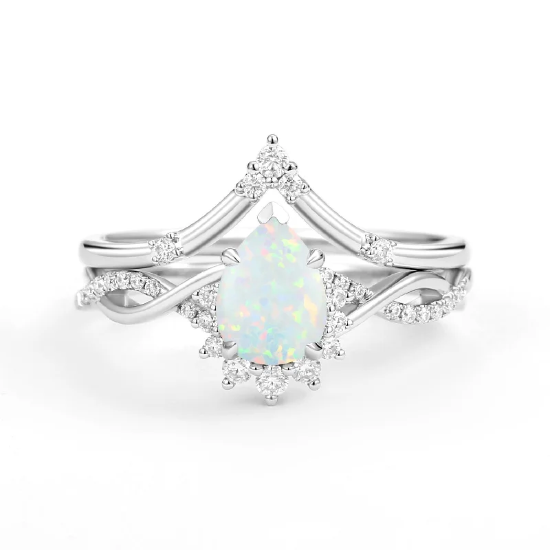 Infinity Opal Gold Engagement Ring Set 2pcs