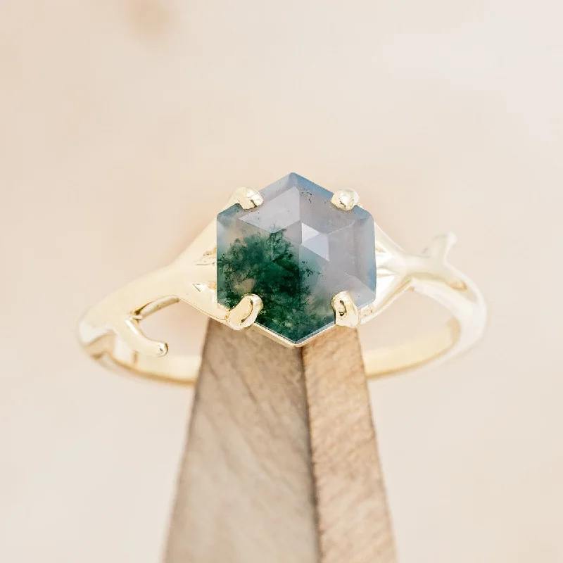 "ARTEMIS" - HEXAGON MOSS AGATE ENGAGEMENT RING