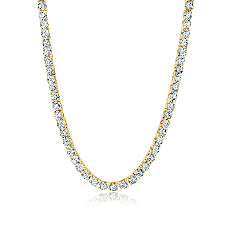 Crislu 18KT Yellow Gold Plated Sterling Silver Round Cubic Zirconia 18-inch 3MM Tennis Necklace