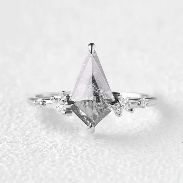 Salt and Pepper Diamonds Kite Cut Stacking Engagement Ring