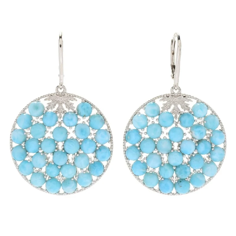 Sterling Silver 2" Larimar Cluster Disc Drop Earrings