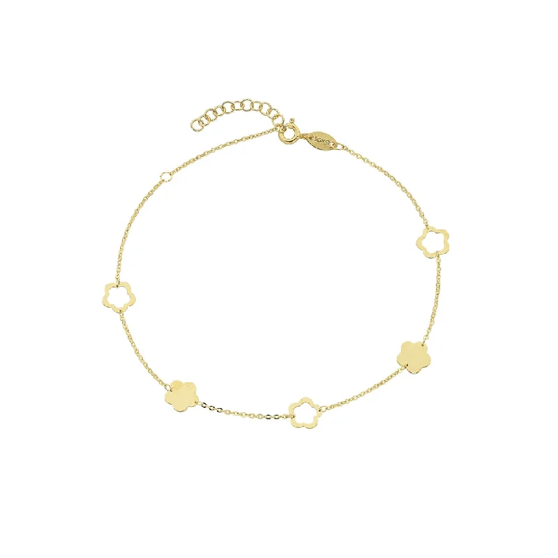 9ct Yellow Gold Silver Infused 5 Flowers Anklet