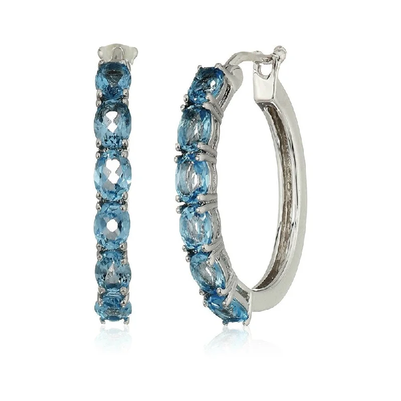 925 Sterling Silver Sky Blue Topaz Hoop Earrings