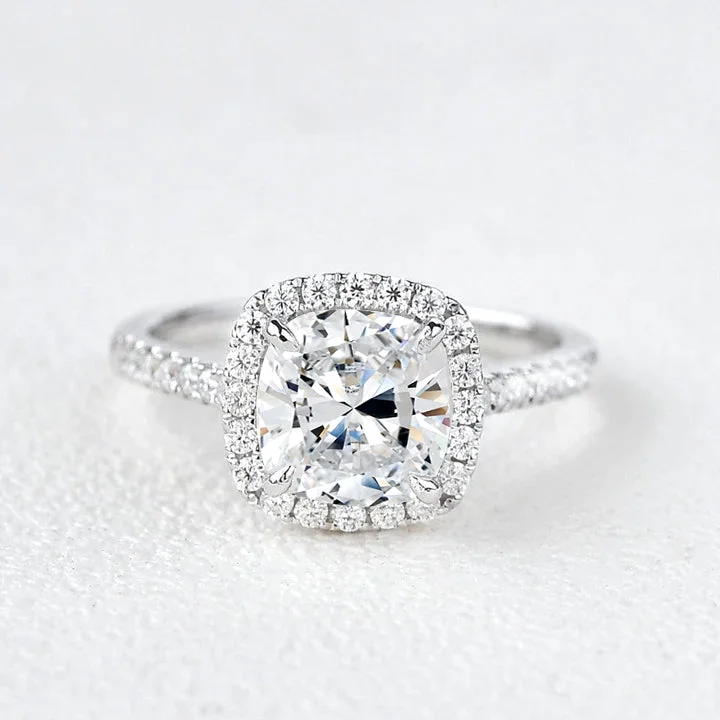 2.0ct Cushion Cut Lab Grown Diamond Halo Gold Engagement Ring