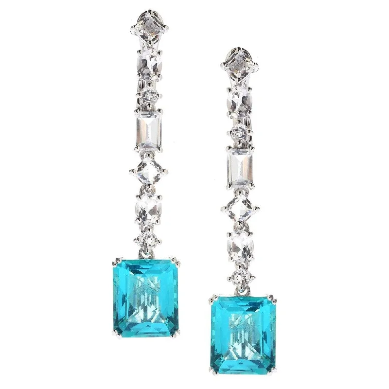 Sterling Silver 2" 15.75ctw Blue Quartz & White Topaz Earrings