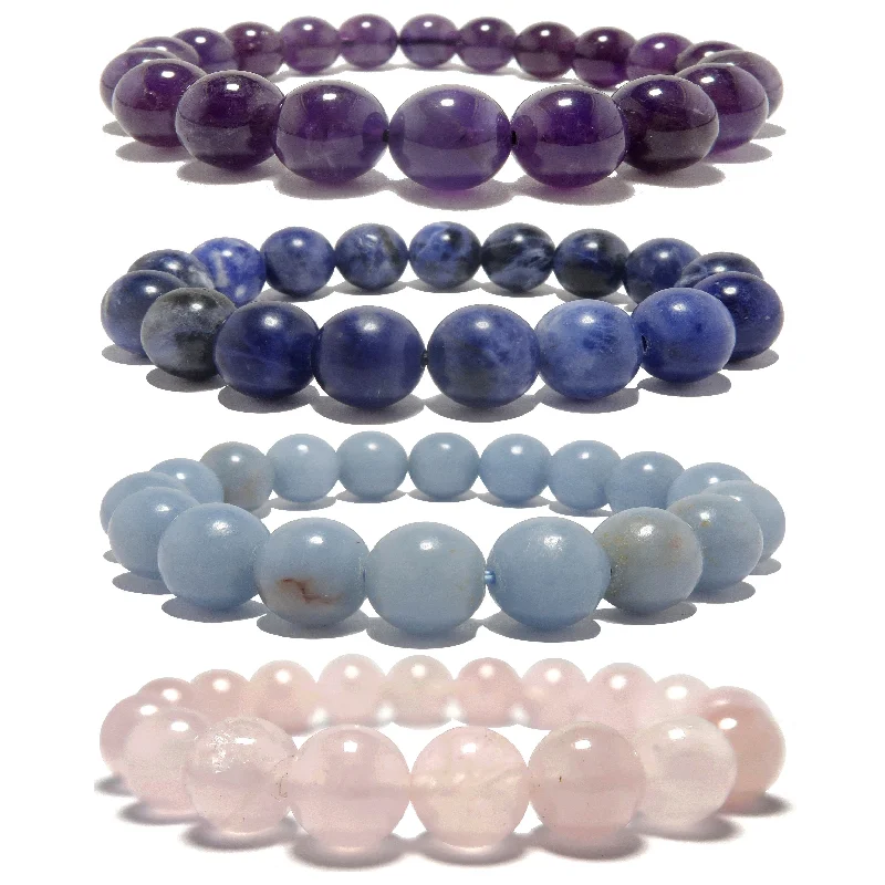 Chakra Bracelet Set Amethyst Sodalite Angelite Rose