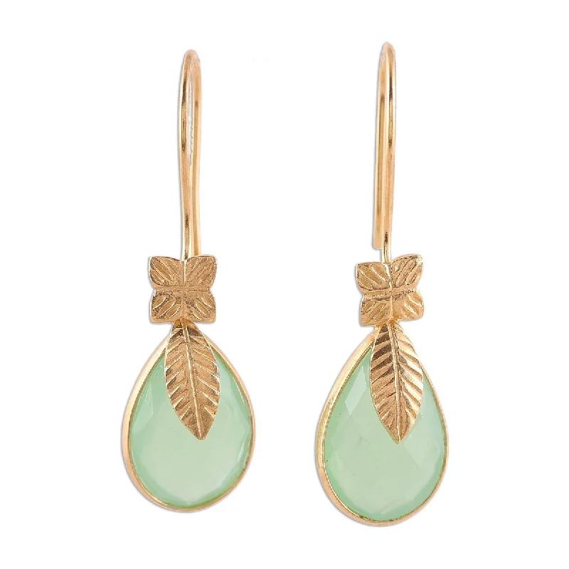 NOVICA Garden Glory, Gold plated chalcedony dangle earrings - 1.6*0.4