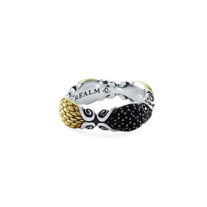 Mosaic Pavé Stack Ring 6.5mm - Two Tone + CZ Noir