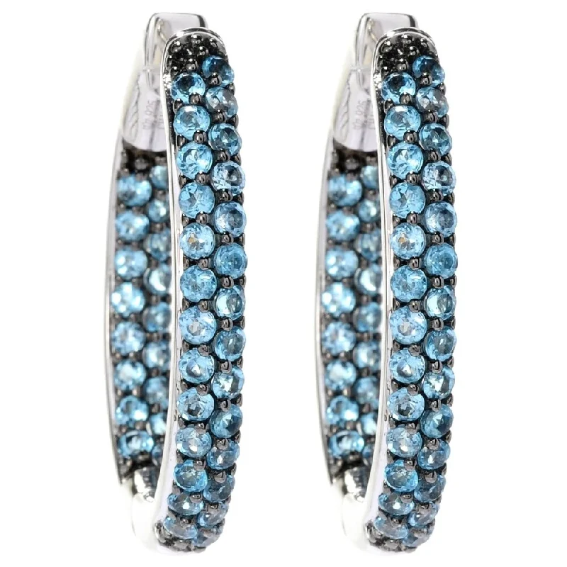 Sterling Silver Pave Swiss Blue Topaz Inside-out Hoop Earrings