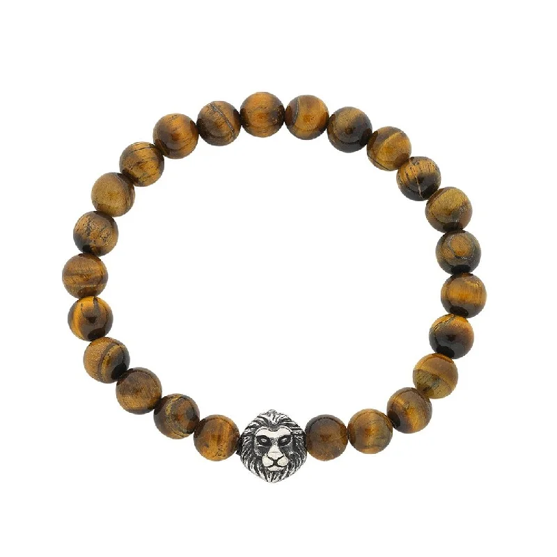 Stainless Steel Lion Face Men's Bead Bracelet